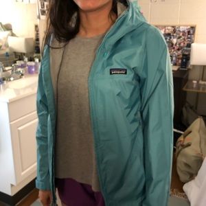 Turquoise Patagonia rain jacket